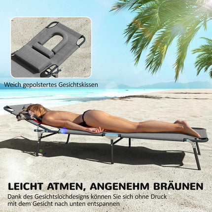 Foldable Sun Lounger with Face Hole, Dark Grey, Steel Frame