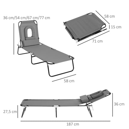 Foldable Sun Lounger with Face Hole, Dark Grey, Steel Frame