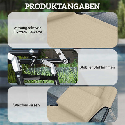 Foldable Sun Lounger with Face Hole, Steel Frame, Beige