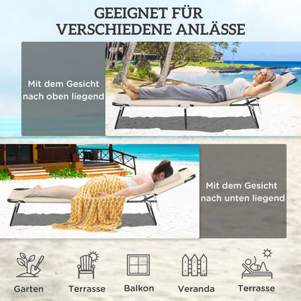 Foldable Sun Lounger with Face Hole, Steel Frame, Beige