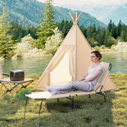 Foldable Sun Lounger with Face Hole, Steel Frame, Beige