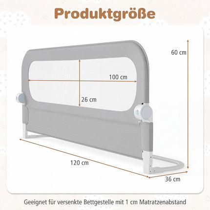 Foldable Toddler Bed Rail, 120x60 cm, Removable Cover
