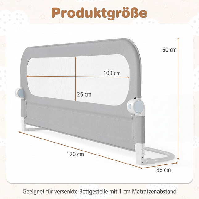 Foldable Toddler Bed Rail, 120x60 cm, Removable Cover