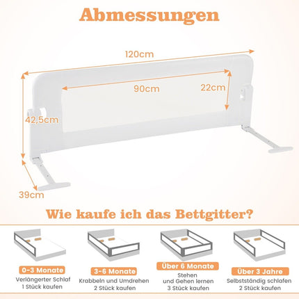 Foldable Toddler Bed Rail with Adjustable Straps, 121x40.5x42 cm