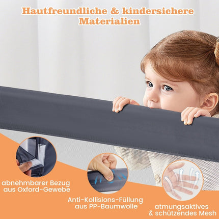 Foldable Toddler Bed Rail with Adjustable Straps, 121x40.5x42 cm, Gray