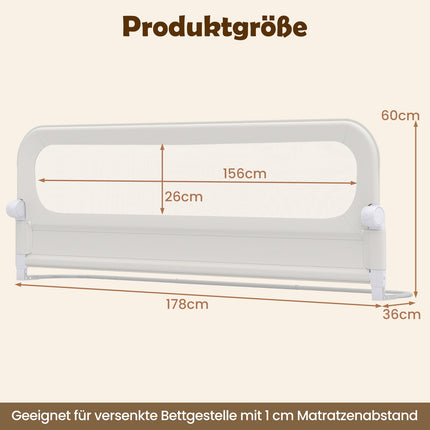 Foldable Toddler Bed Rail with Removable Cover, 178 cm