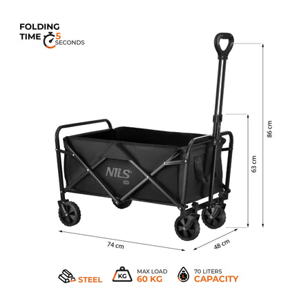Foldable Tourist Trolley, Black, 70L Capacity, 600D Fabric