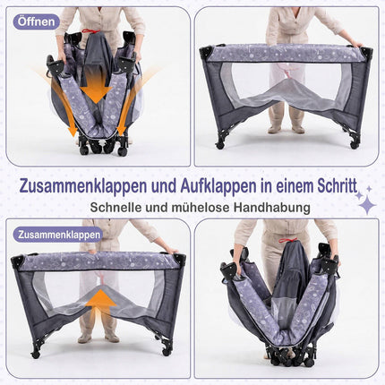 Foldable Travel Baby Cot with Wheels & Changing Table, Grey