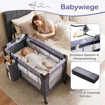 Foldable Travel Baby Cot with Wheels & Changing Table, Grey