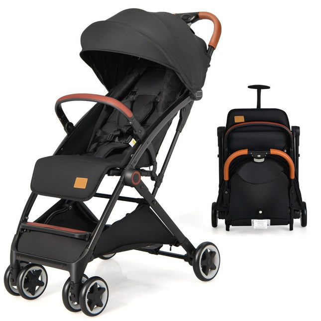 Foldable Travel Stroller with Adjustable Backrest & Canopy