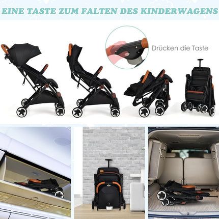 Foldable Travel Stroller with Adjustable Backrest & Canopy