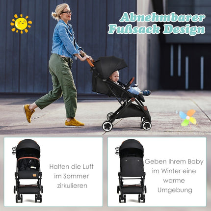 Foldable Travel Stroller with Adjustable Backrest & Canopy