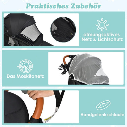 Foldable Travel Stroller with Adjustable Backrest & Canopy