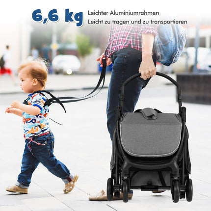 Foldable Travel Stroller with Recline, Adjustable Backrest, Grey