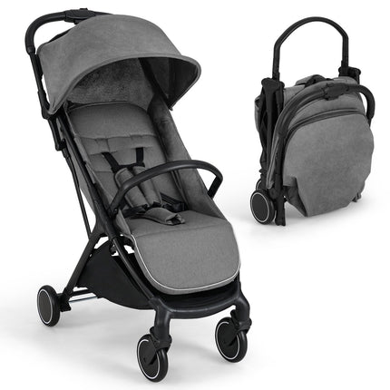 Foldable Travel Stroller with Recline, Adjustable Backrest, Grey