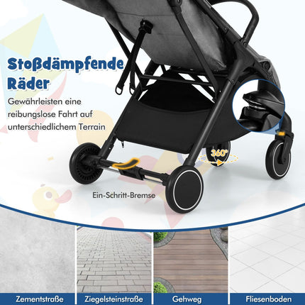 Foldable Travel Stroller with Recline, Adjustable Backrest, Grey