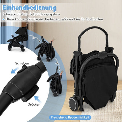 Foldable Travel Stroller with Reclining Seat, Black