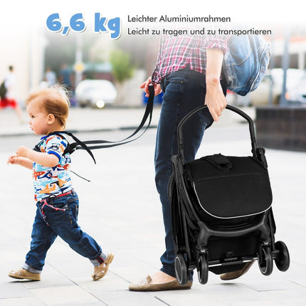 Foldable Travel Stroller with Reclining Seat, Black
