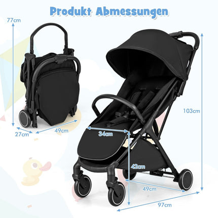 Foldable Travel Stroller with Reclining Seat, Black