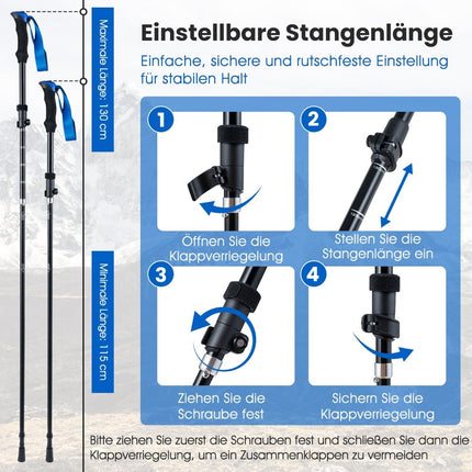 Foldable Trekking Poles, Quick Lock, 115-130 cm, Blue