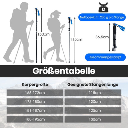 Foldable Trekking Poles, Quick Lock, 115-130 cm, Blue