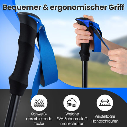 Foldable Trekking Poles, Quick Lock, 115-130 cm, Blue