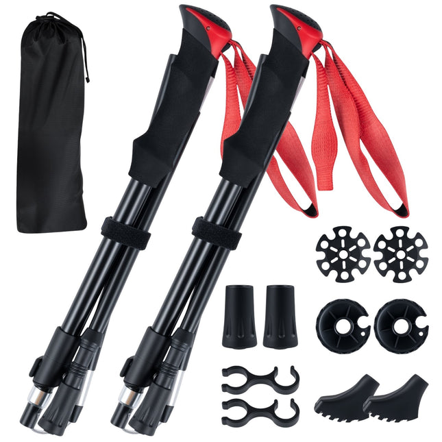 Foldable Trekking Poles, Quick Lock, 115-130 cm, Red