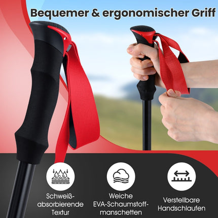 Foldable Trekking Poles, Quick Lock, 115-130 cm, Red