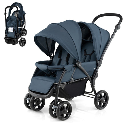 Foldable Twin Stroller, Adjustable Backrest, 30kg Capacity