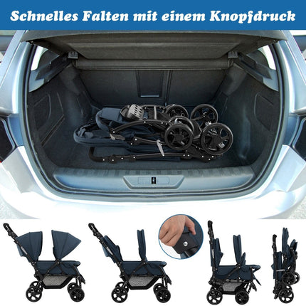 Foldable Twin Stroller, Adjustable Backrest, 30kg Capacity