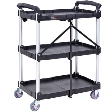 Foldable Utility Cart, 3-Shelf, 165 Lb, Locking Wheels