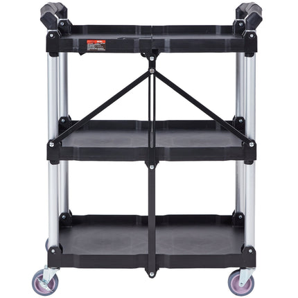 Foldable Utility Cart, 3-Shelf, 165 Lb, Locking Wheels