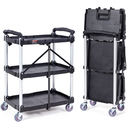 Foldable Utility Cart, 3-Shelf, 165 Lb, Locking Wheels