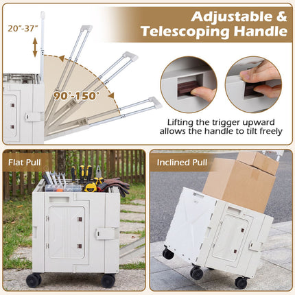 Foldable Utility Cart with Cup Holder, Adjustable Handle