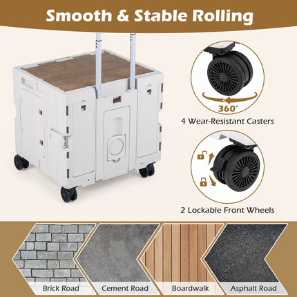 Foldable Utility Cart with Cup Holder, Adjustable Handle
