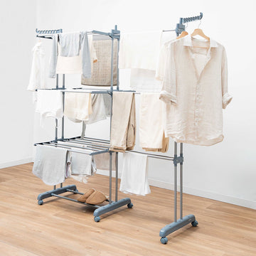 Foldable Vertical Clothes Drying Rack with Wheels, 30 Bars