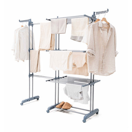 Foldable Vertical Clothes Drying Rack with Wheels, 30 Bars