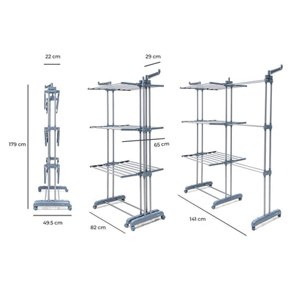 Foldable Vertical Clothes Drying Rack with Wheels, 30 Bars