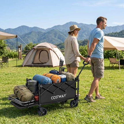 Foldable Wagon, 92L Capacity, Adjustable Handle, Black