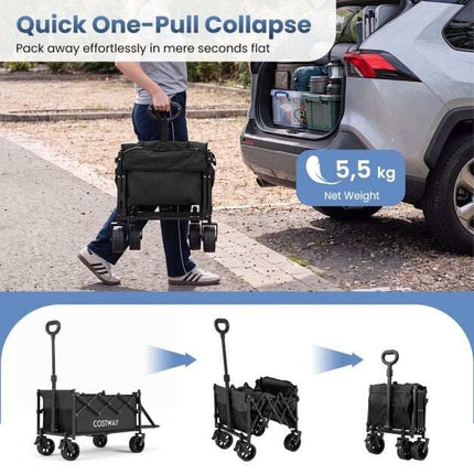 Foldable Wagon, 92L Capacity, Adjustable Handle, Black