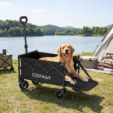 Foldable Wagon, 92L Capacity, Adjustable Handle, Black
