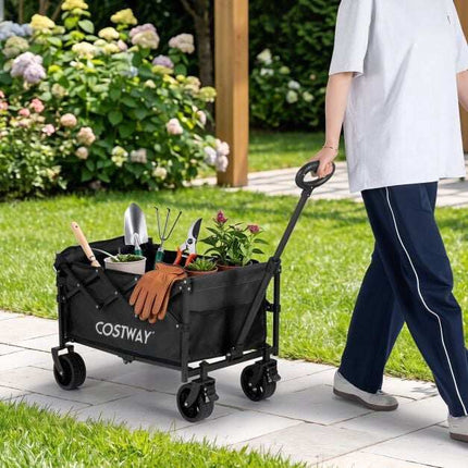 Foldable Wagon, 92L Capacity, Adjustable Handle, Black
