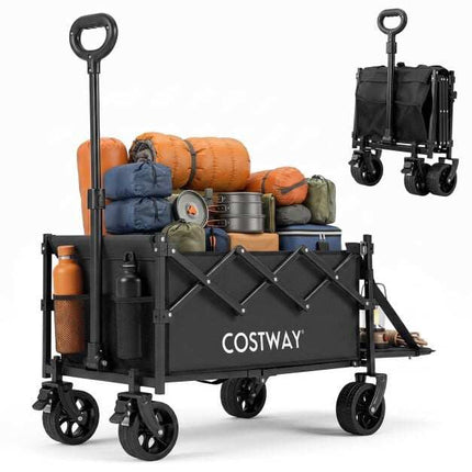 Foldable Wagon, 92L Capacity, Adjustable Handle, Black