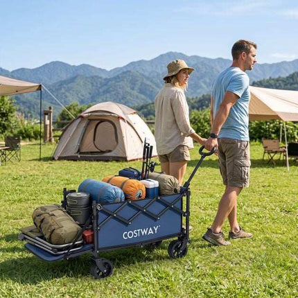 Foldable Wagon, 92L Capacity, Adjustable Handle, Blue