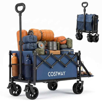Foldable Wagon, 92L Capacity, Adjustable Handle, Blue