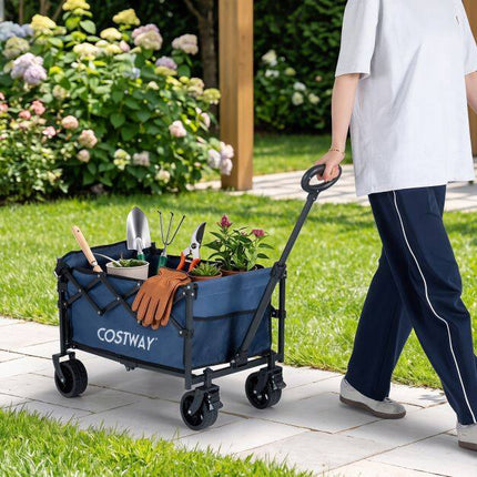 Foldable Wagon, 92L Capacity, Adjustable Handle, Blue