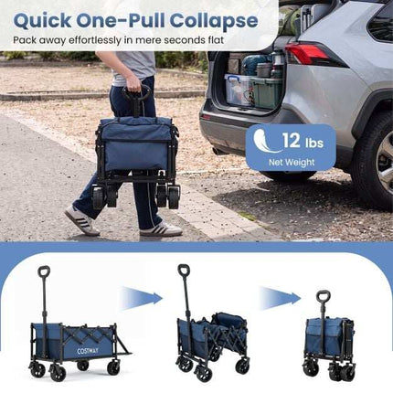 Foldable Wagon, 92L Capacity, Adjustable Handle, Blue