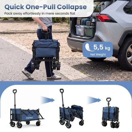 Foldable Wagon, 92L Capacity, Adjustable Handle, Blue
