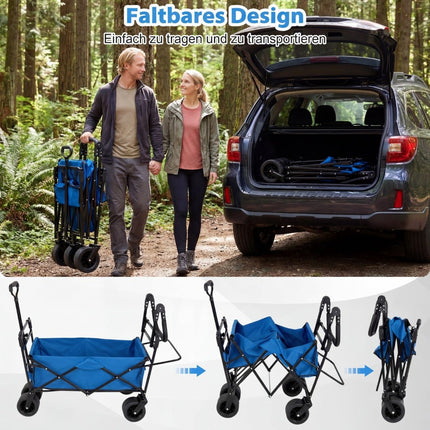 Foldable Wagon with Removable Canopy, Adjustable Handles, Blue