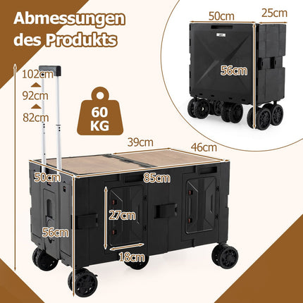 Foldable Wagon with Tabletop, Adjustable Handle, Black
